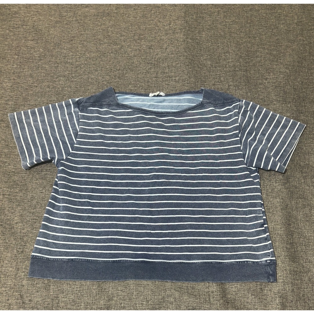 Jane + Delancey Womens XL T-Shirt Blue Striped Short Sleeve Boat Neck Pullover
